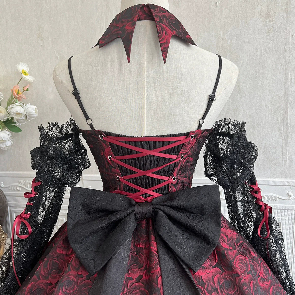 Cornfield Lolita~Rose Blood~Black Red Gothic Lolita JSK Jacquard Court Dress