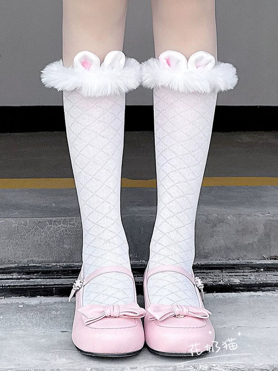 Hua Nai Cat~Winter Lolita Socks Cute Plush Lace Calf Socks