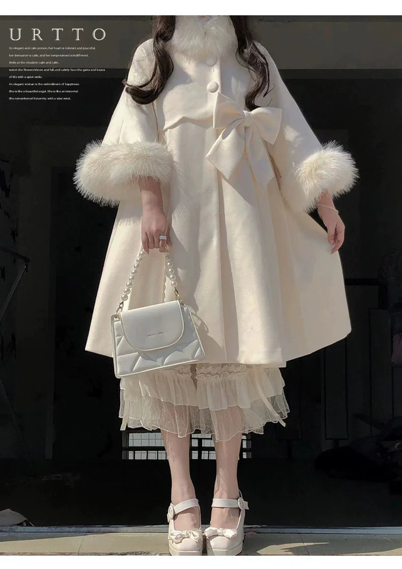 Urtto~Snowflake~Elegant Winter Lolita Thick Coat Fur Collar and Cuffs