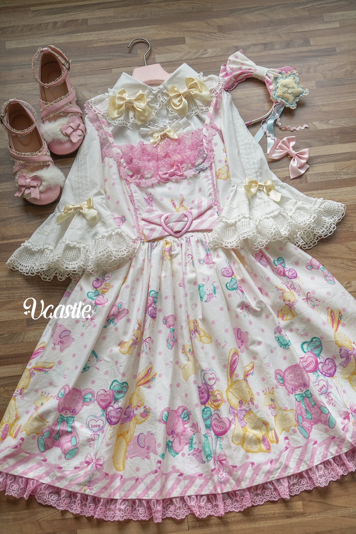 Vcastle~Sweet Crepes~Sweet Lolita Shirt with Princess Sleeves and Bow Chain