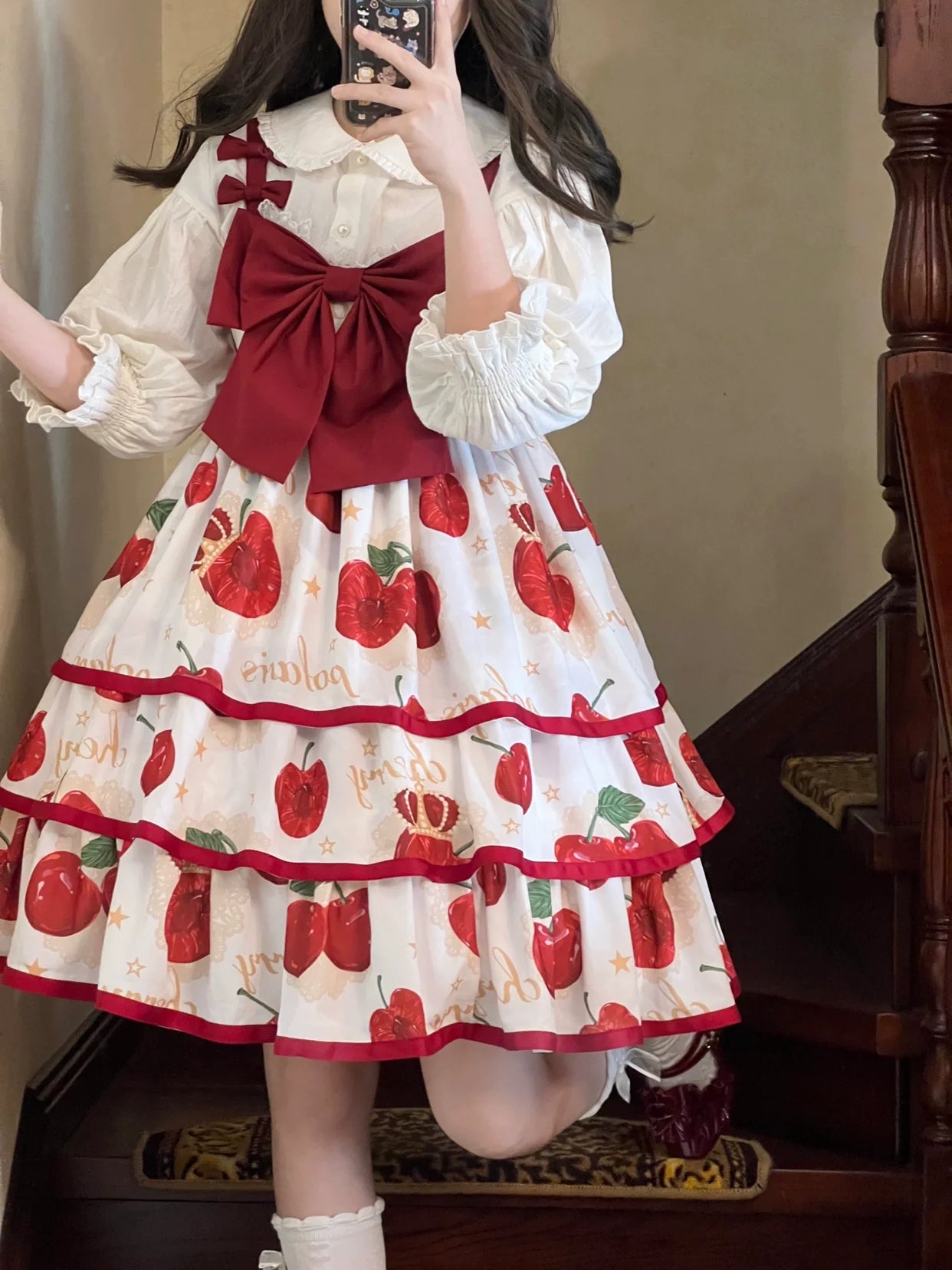 Polaris Lolita~Cherry Crown~Sweet Lolita JSK Three-tiered Dress