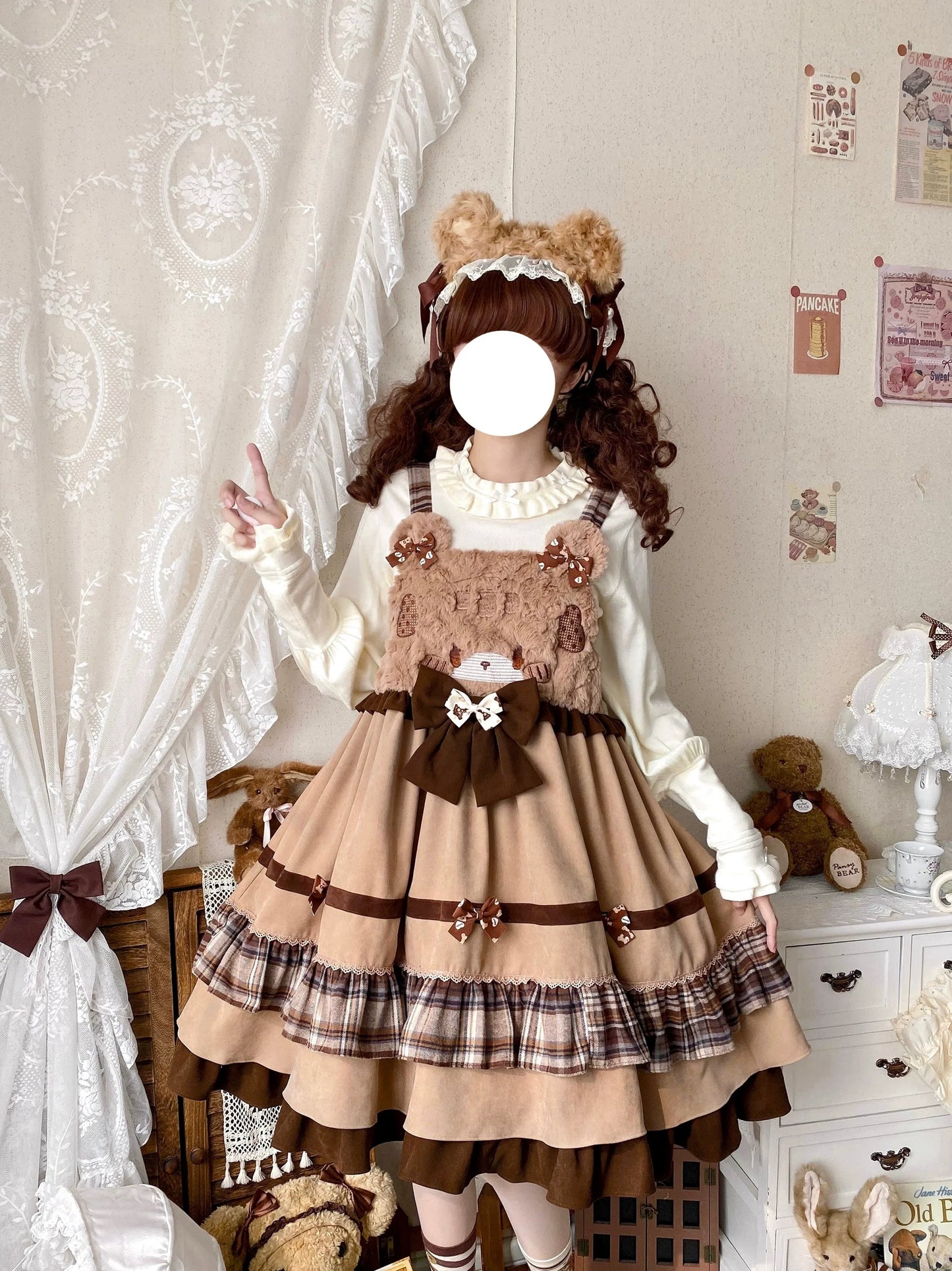 Qianmu~Teddy Bear Cake~Winter Lolita JSK Cute Bear Lolita Dress