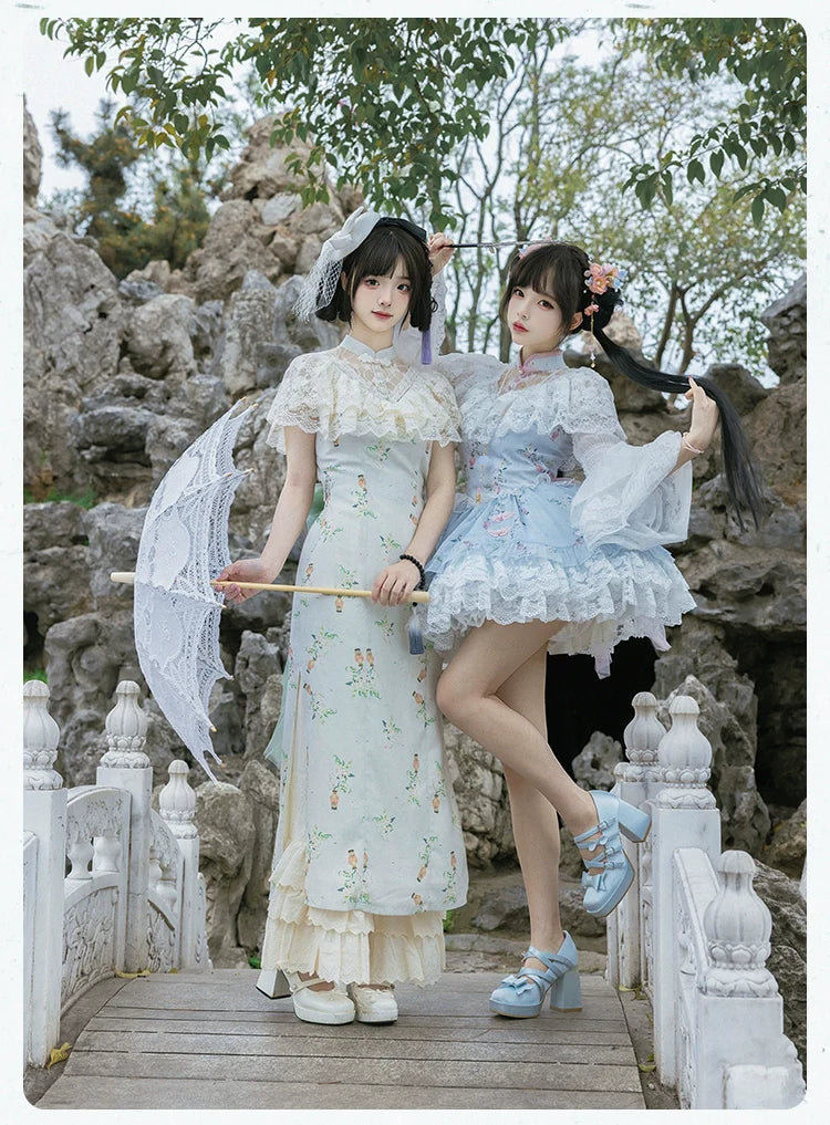 With PUJI~Qi Lolita OP Suit Twins Lolita Chinese Dress Set