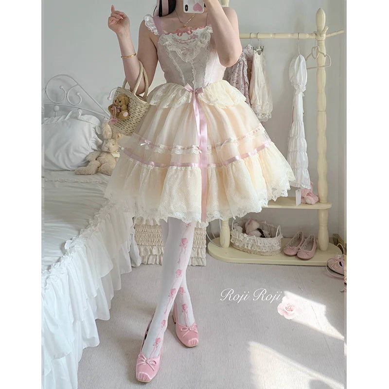 Roji Roji~Sweet Lolita Pantyhose Rose Printed Velvet Thigh Stockings