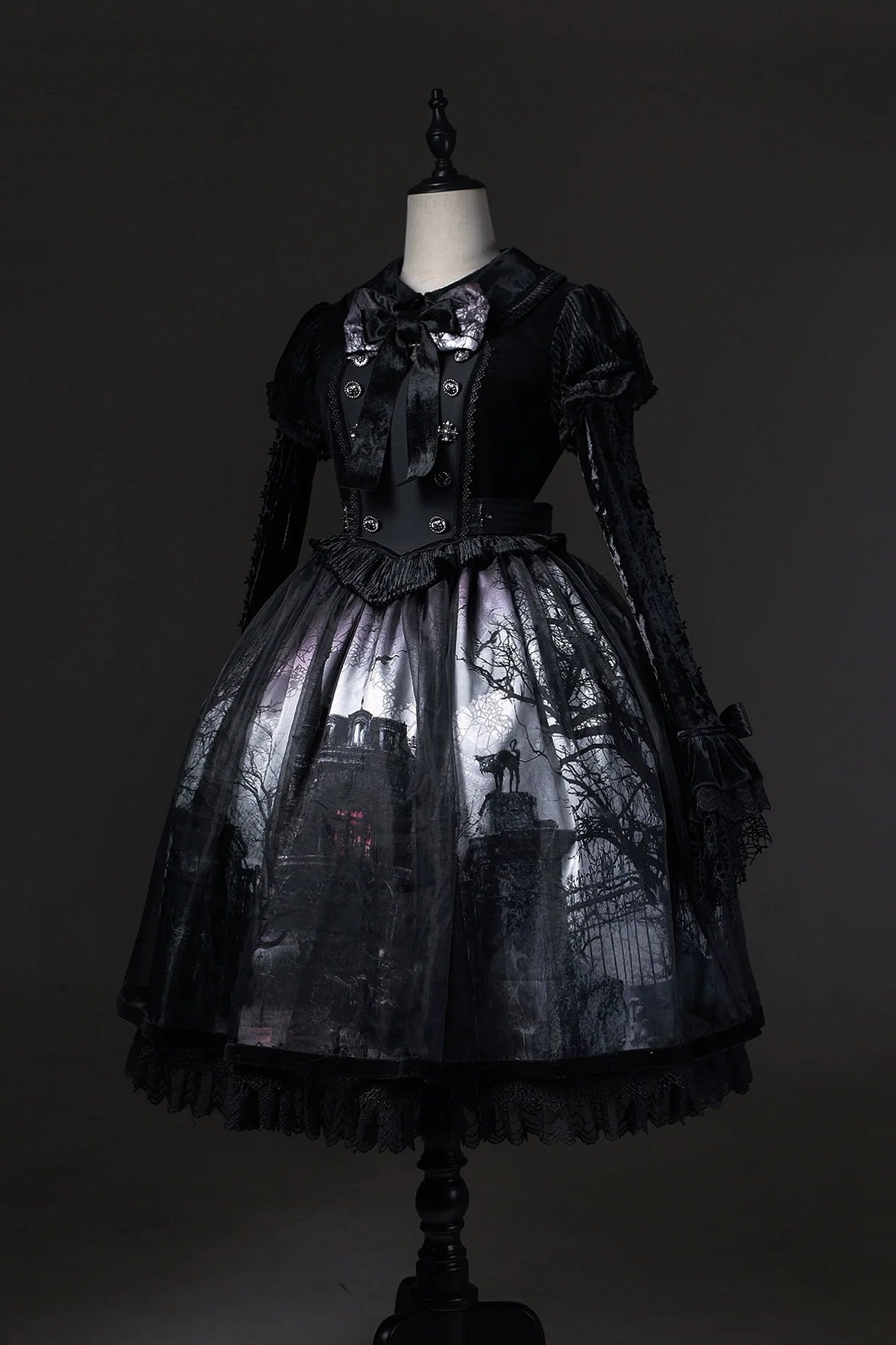 LilithHouse~Horror House~Gothic Lolita OP Set with Cape and Castle Print