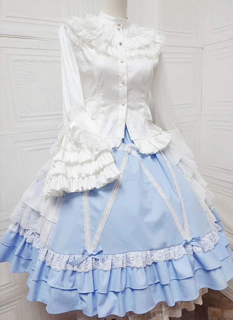 Sweet Angel~Japanese Sweet Lolita Skirt Retro Showa Knee Cake Dress