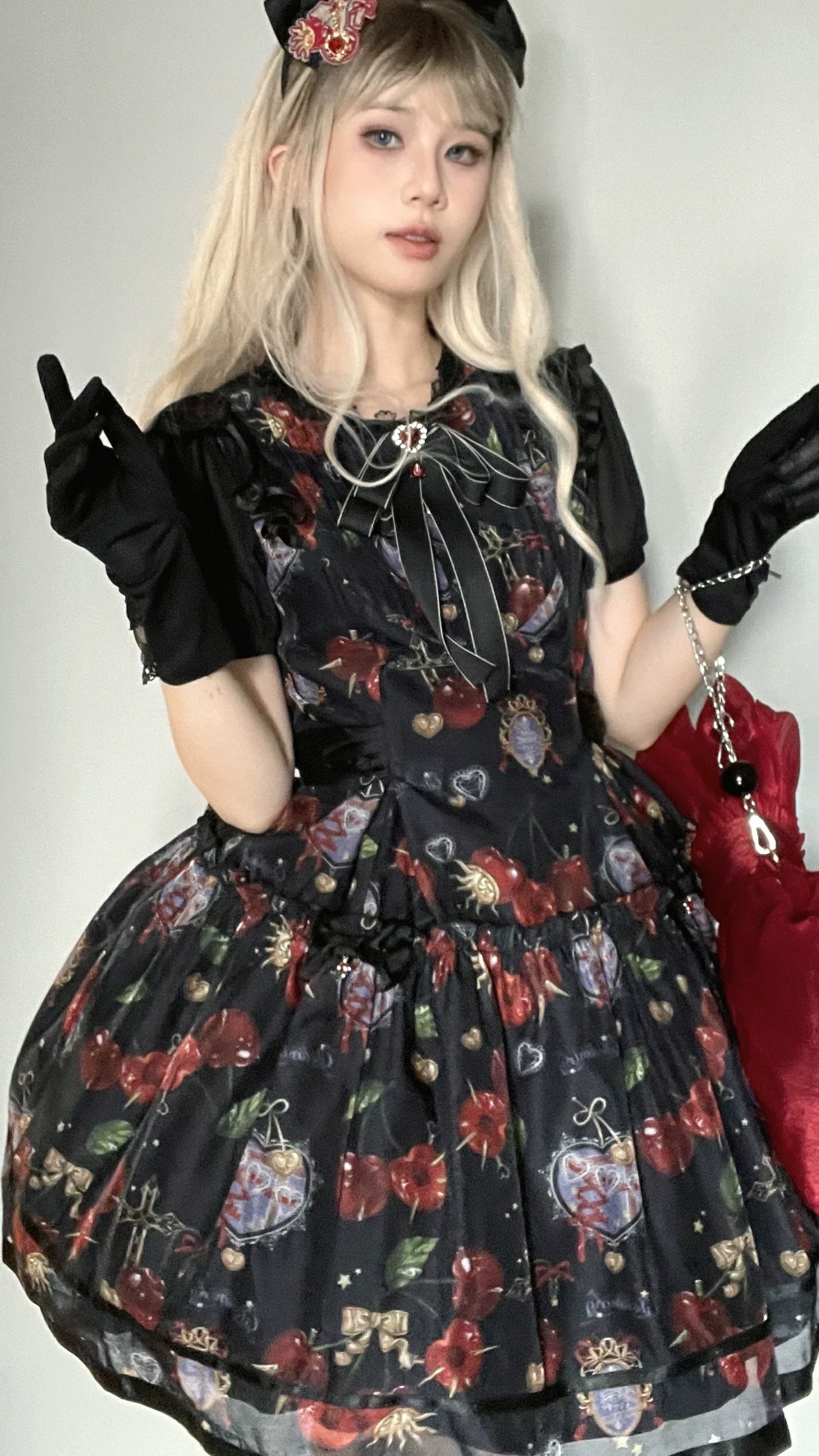 (Buy for me)Gloaming~Sweet Lolita Cherry print Short Sleeve OP and SK Set