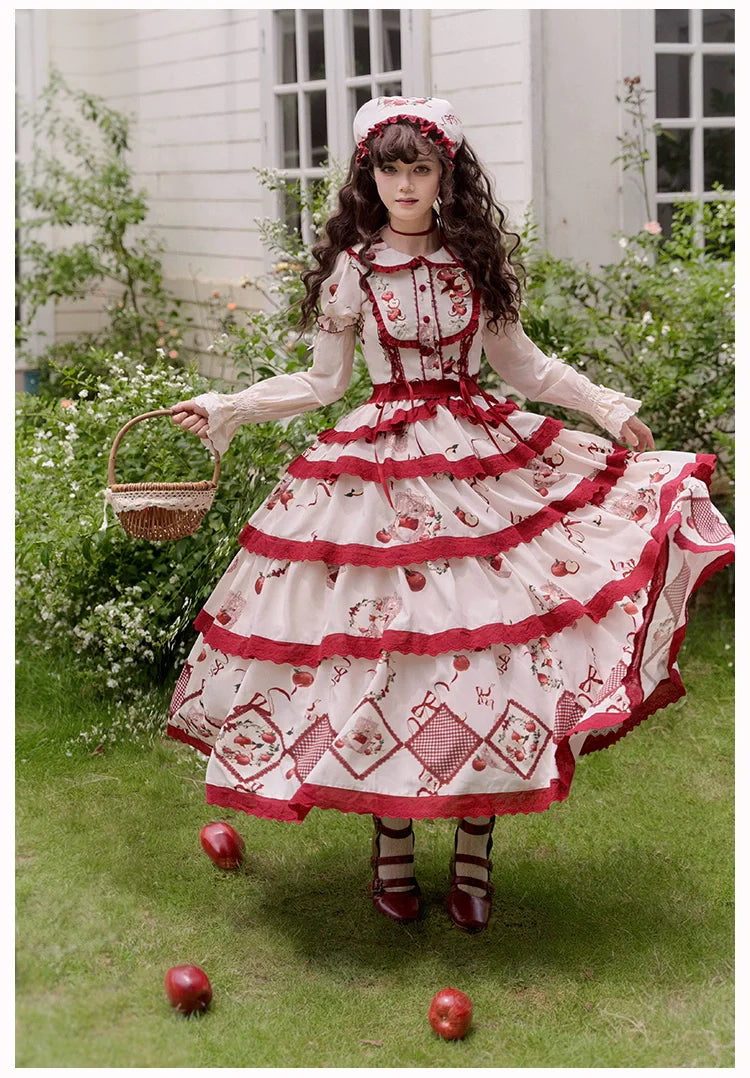 With PUJI~Apple Orchard~Country Lolita SK Embroidered Twins Lolita Top Skirt
