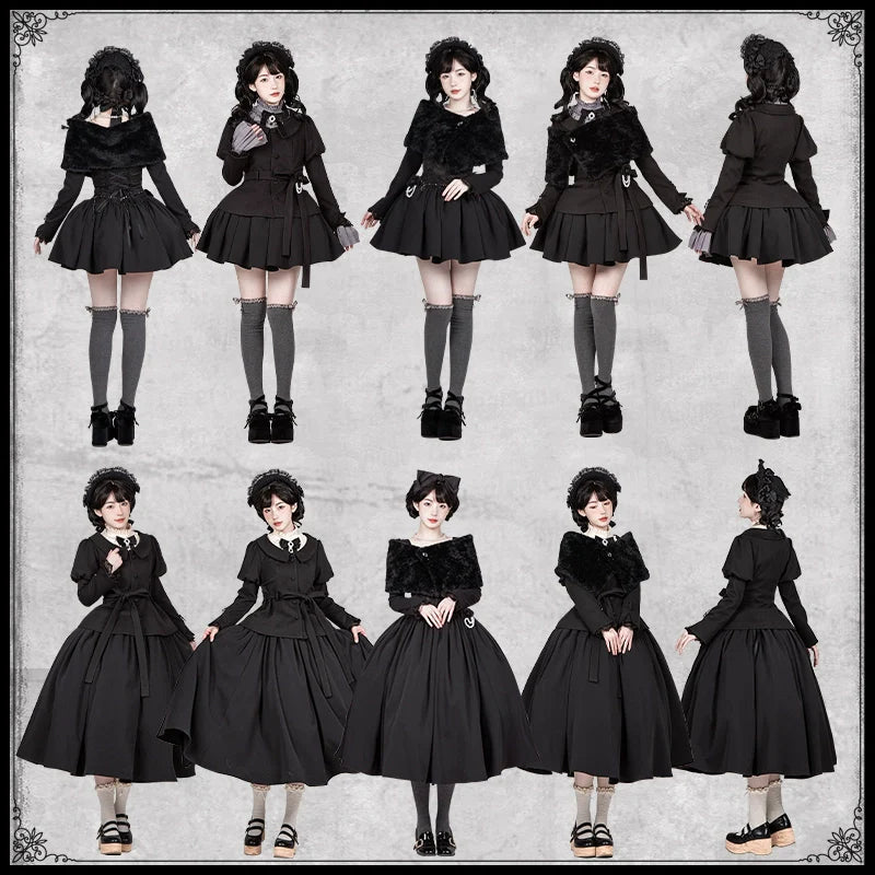 With PUJI~Old Testament~Classic Lolita Coat Black Plush Lolita Cape and Brooch