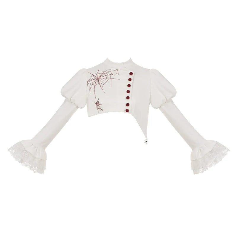 With PUJI~Enigmatic Night Poem~Halloween Gothic Lolita Fishbone Bustier Dress Embroidered Coat