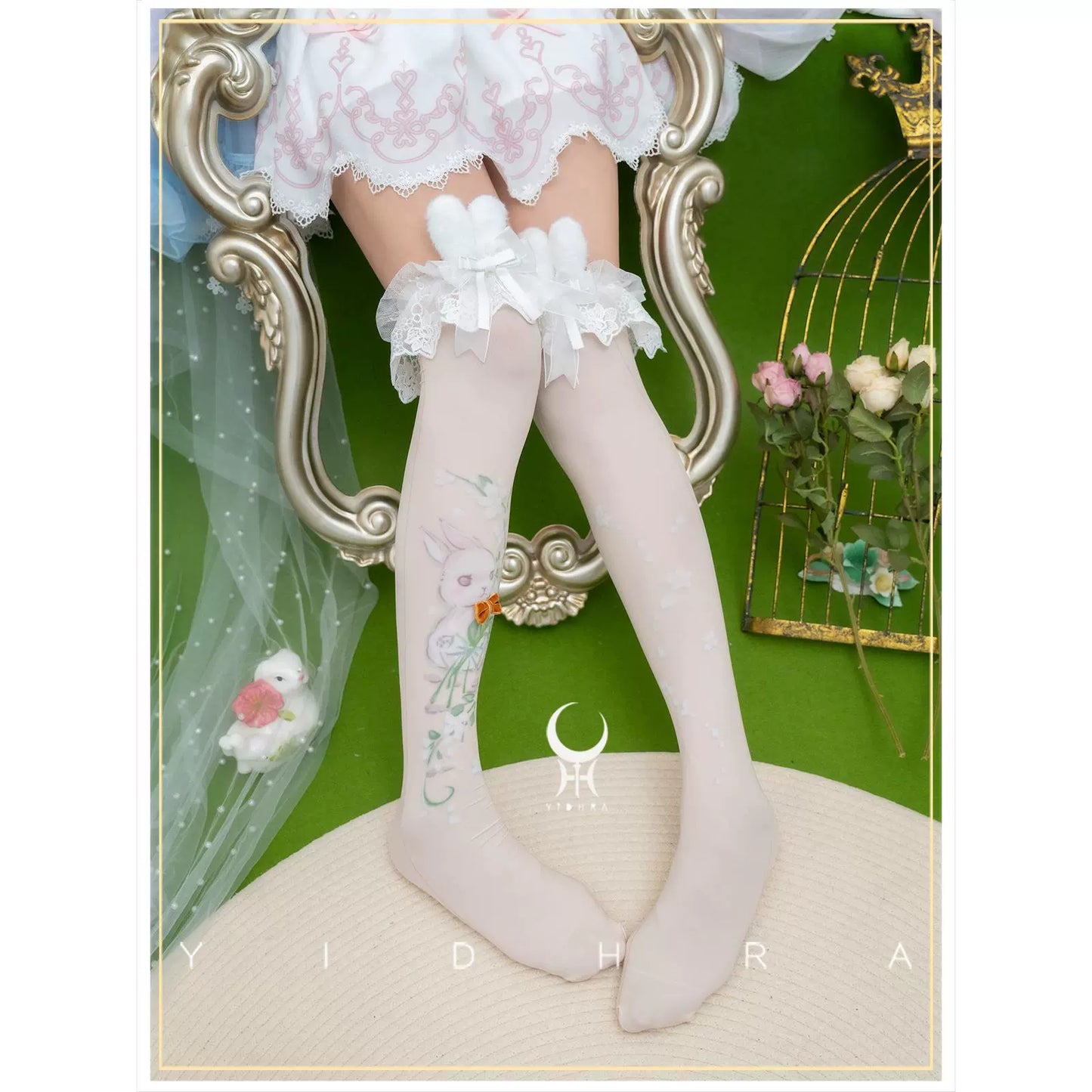 Yidhra~Animal Garden~Kawaii Lolita Calf Socks Cat Rabbit Print Stockings
