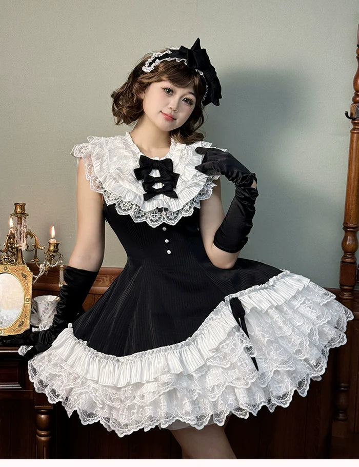 Alice Girl~Arrogant Miss~Sweet Lolita Jumper Dress with Tiered Lace Dress