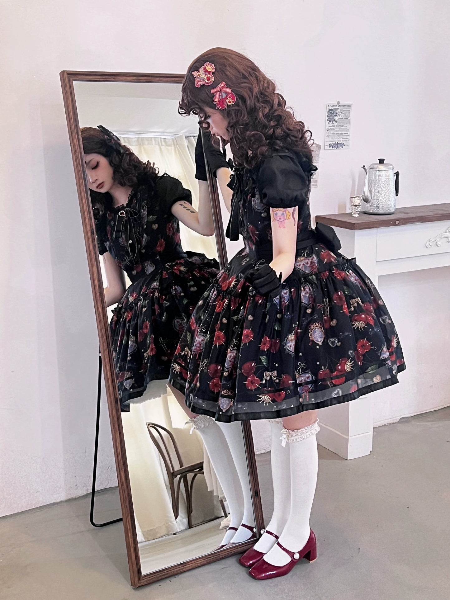 (Buy for me)Gloaming~Sweet Lolita Cherry print Short Sleeve OP and SK Set