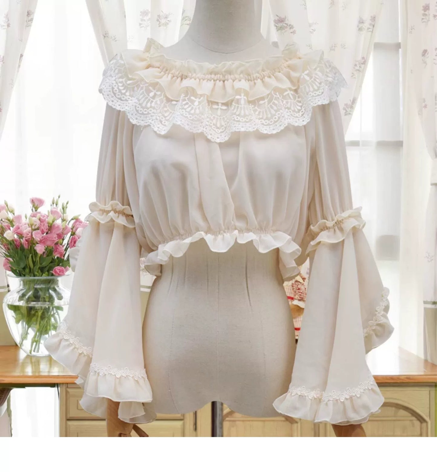 Motadalu~Classic Lolita Shirt Lace Princess Sleeves Chiffon Lolita Blouse