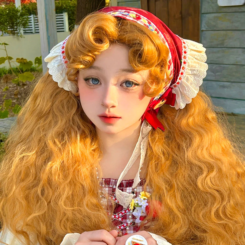 Mabuxi~Princess Diary~Golden Brown Lolita Wig Sheep Curls Long Romantic Wig