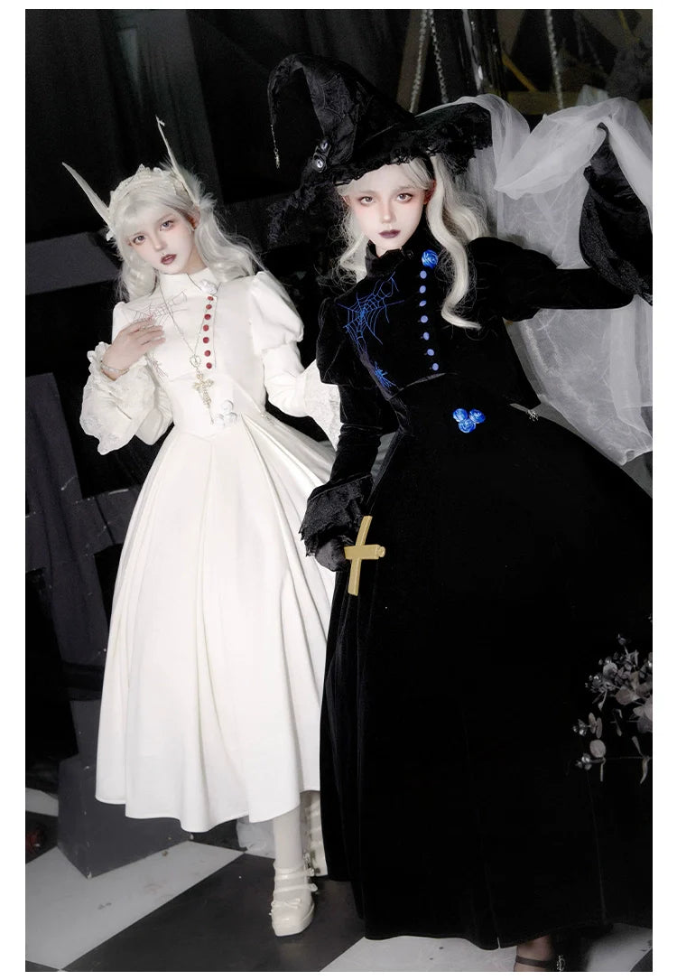With PUJI~Enigmatic Night Poem~Halloween Gothic Lolita Fishbone Bustier Dress Embroidered Coat