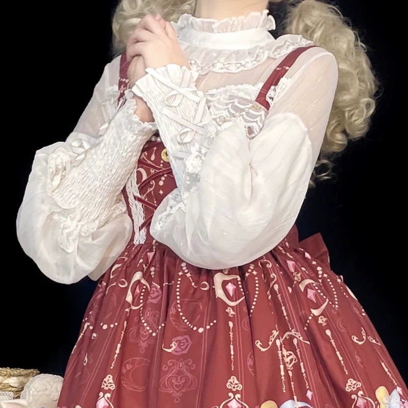 DMFS Lolita~Sweet Lolita Shirt Mutton Sleeves Chiffon Lolita Innerwear