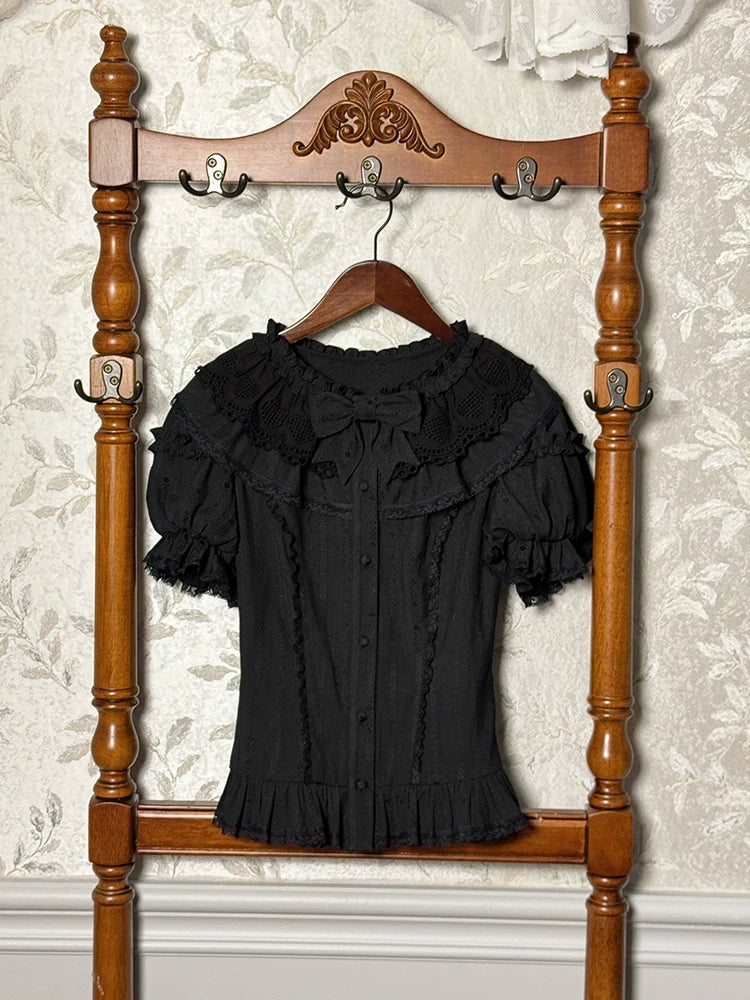 Alice Girl~Sea Salt Fairytale~Sweet Lolita Blouse Short Puff Sleeves Lolita Shirt