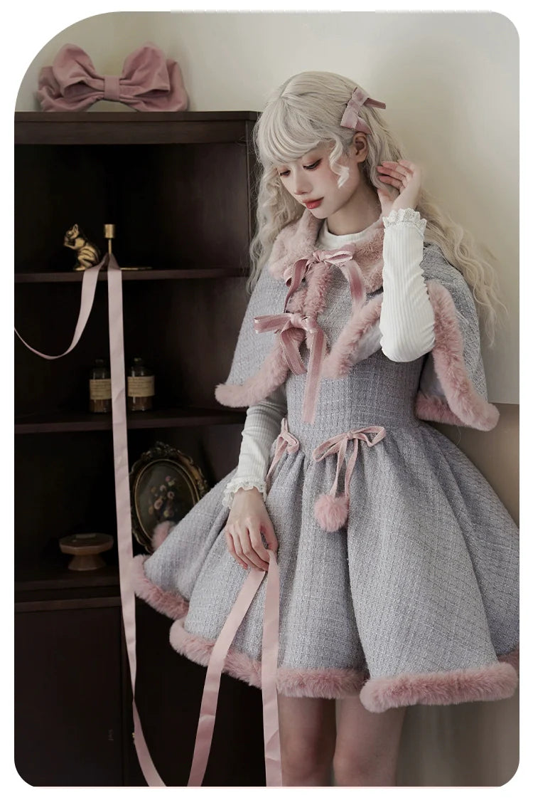 With PUJI~Winter Love Song~Winter Sweet Lolita JSK Suit Plush Cape