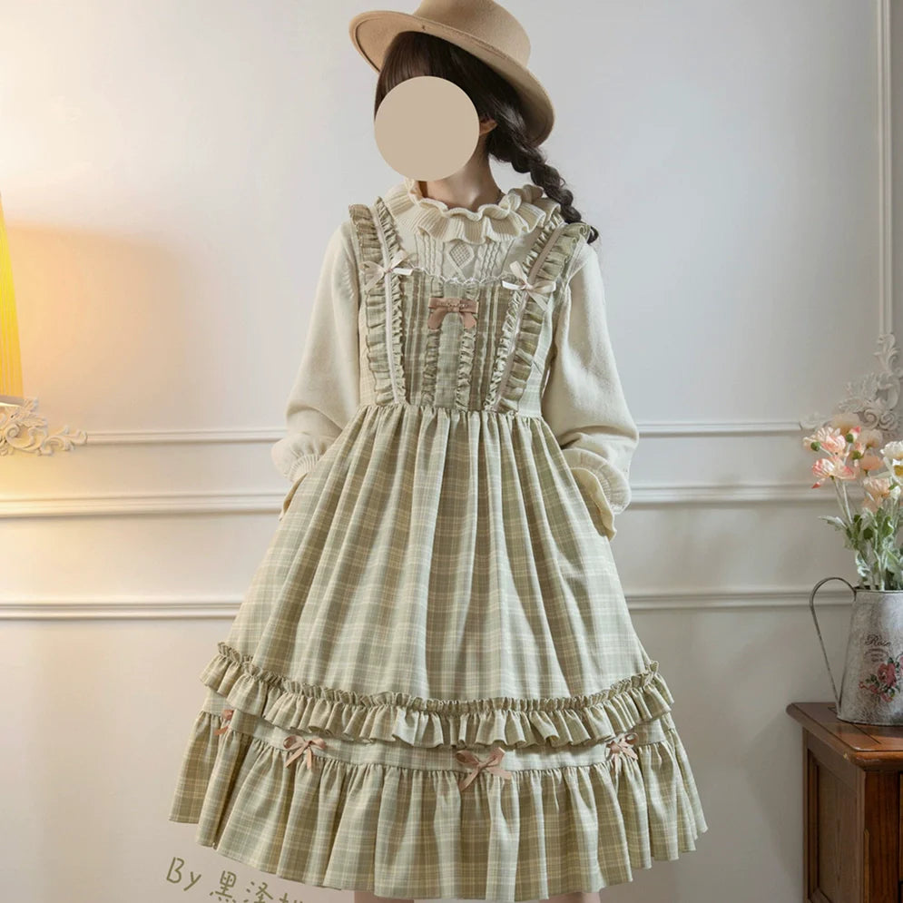 EESSILY~Green Fairy Tales~Classic Lolita Plaid JSK Plus Size Lolita Dress