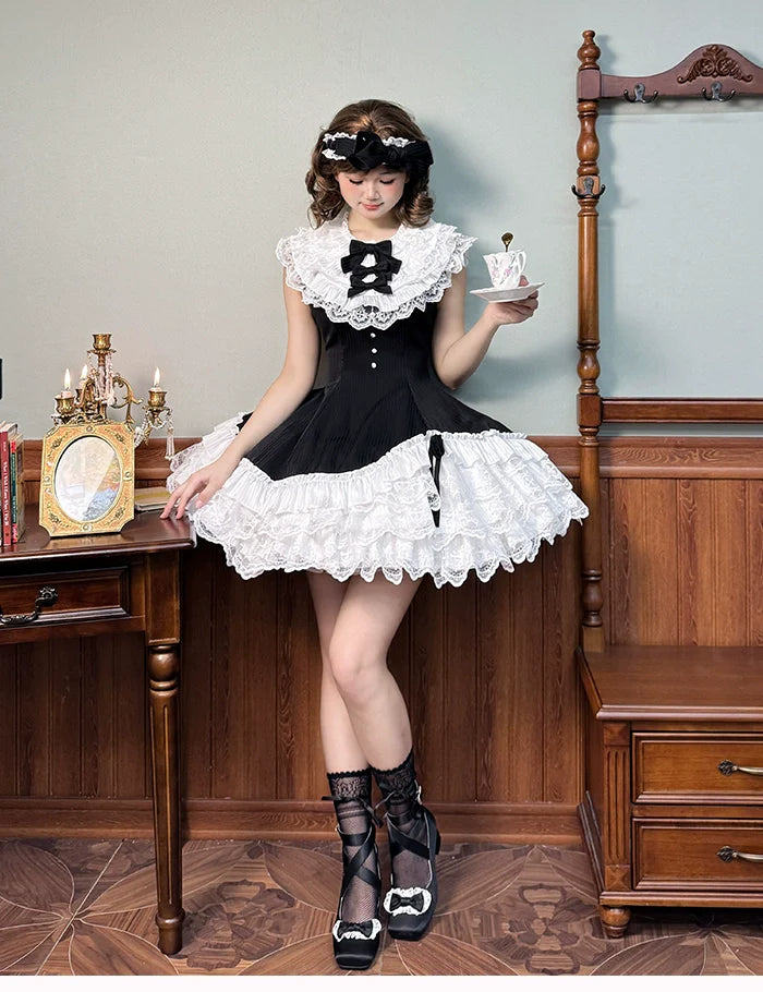 Alice Girl~Arrogant Miss~Sweet Lolita Jumper Dress with Tiered Lace Dress