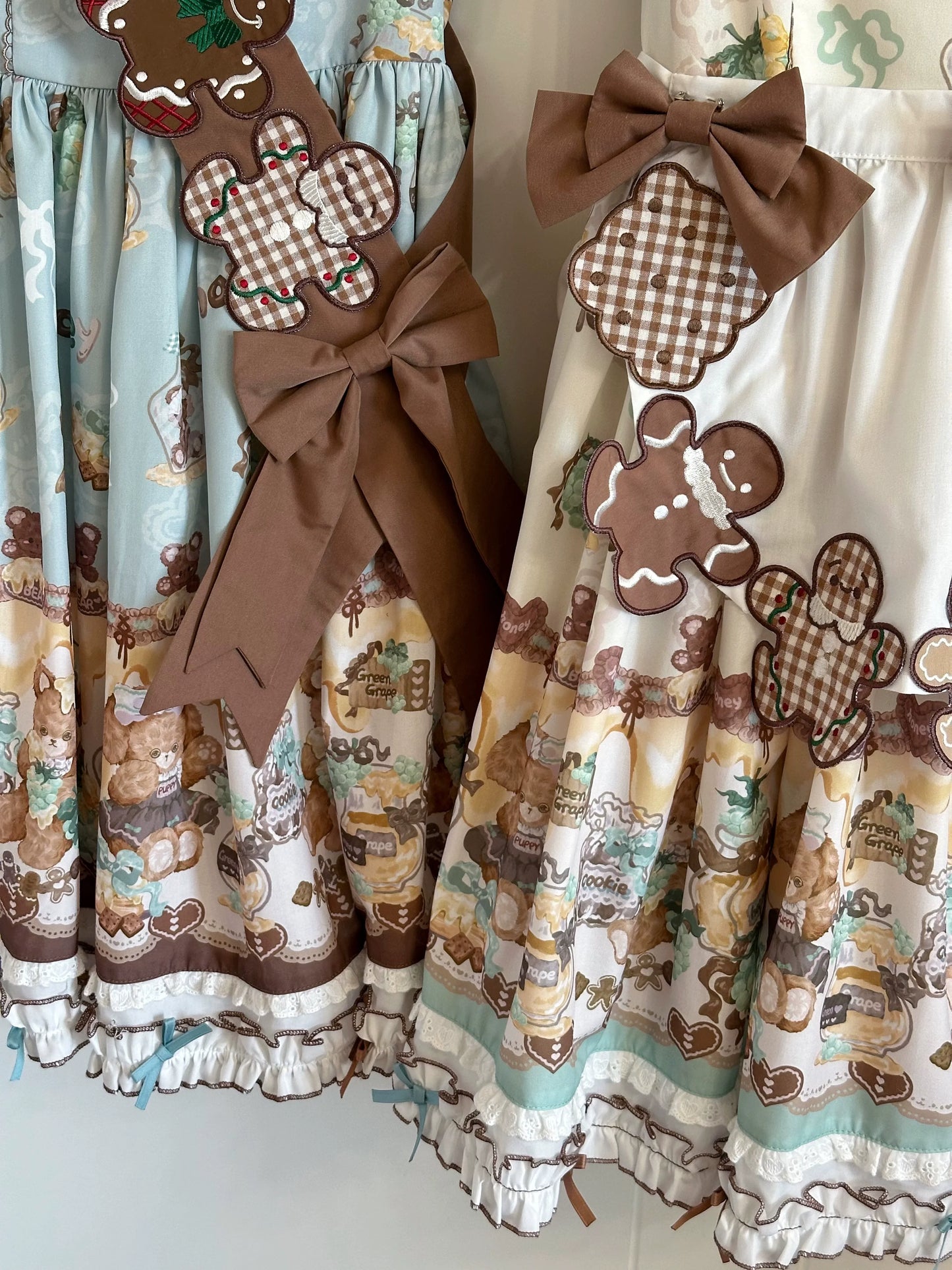 Babyblue~Little Bear Honey Jar~Kawaii Lolita Short Sleeve OP Gingerbread Man Embroidered Dress