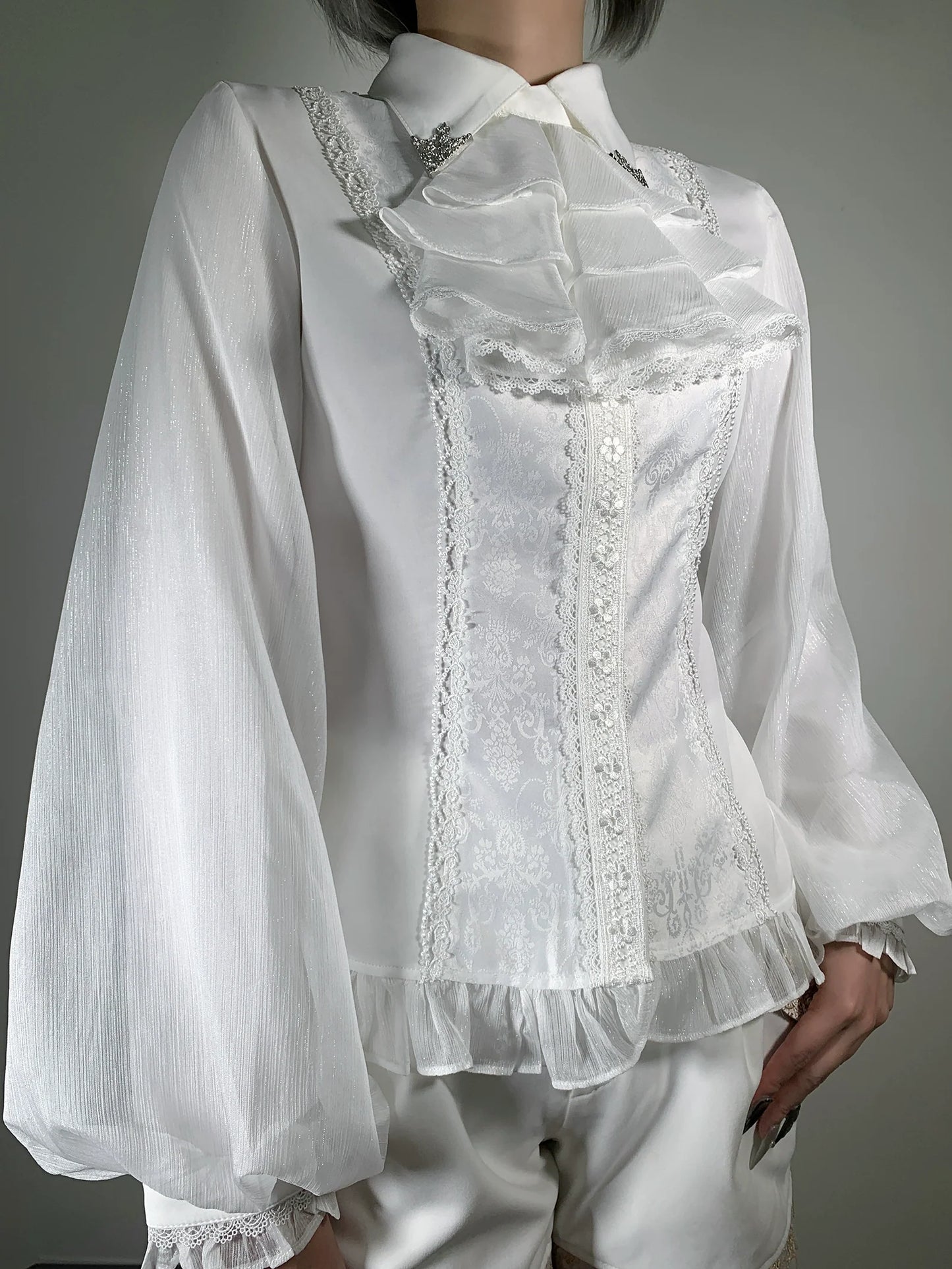 Little Dipper~Silver Elimination~Ouji Lolita Blouse with Long Sleeves and Jabot