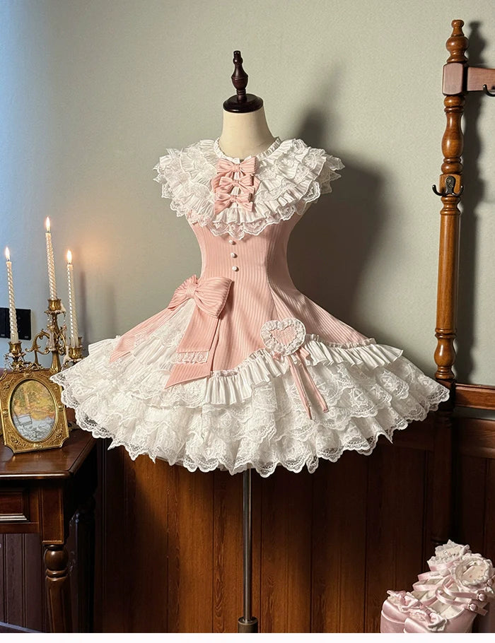 Alice Girl~Arrogant Miss~Sweet Lolita Jumper Dress with Tiered Lace Dress