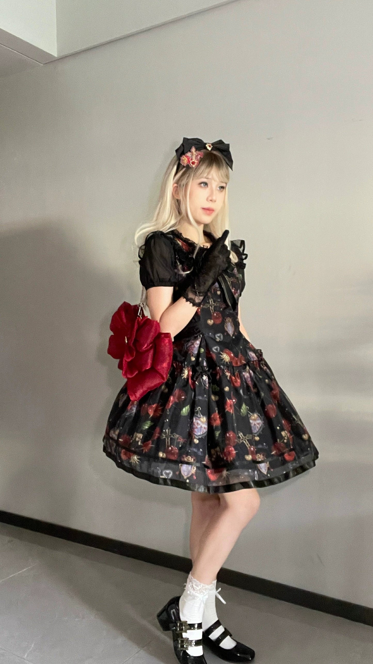 (Buy for me)Gloaming~Sweet Lolita Cherry print Short Sleeve OP and SK Set