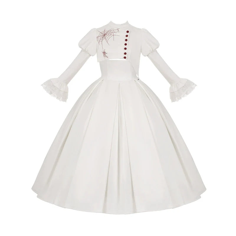 With PUJI~Enigmatic Night Poem~Halloween Gothic Lolita Fishbone Bustier Dress Embroidered Coat