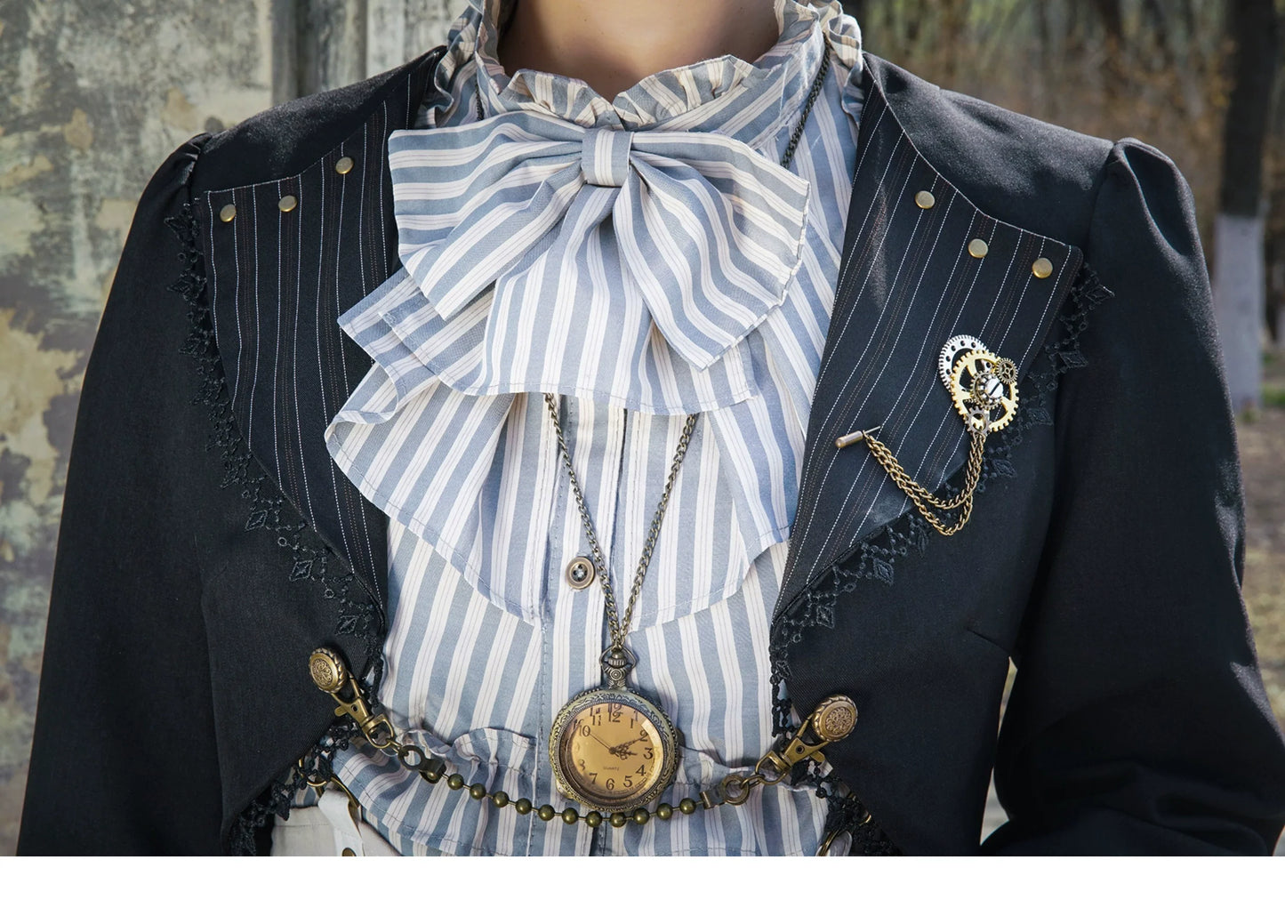 (BFM)Mr. Yi's Steam Continent~Gothic Lolita Cardigan Long Sleeve Black Short Jacket