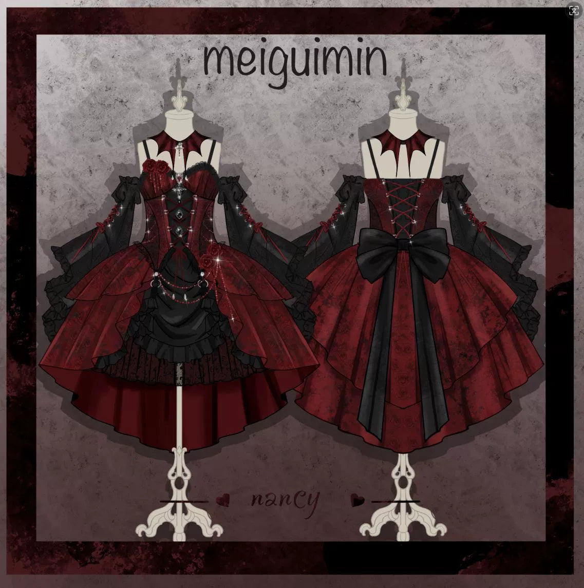 Cornfield Lolita~Rose Blood~Black Red Gothic Lolita JSK Jacquard Court Dress