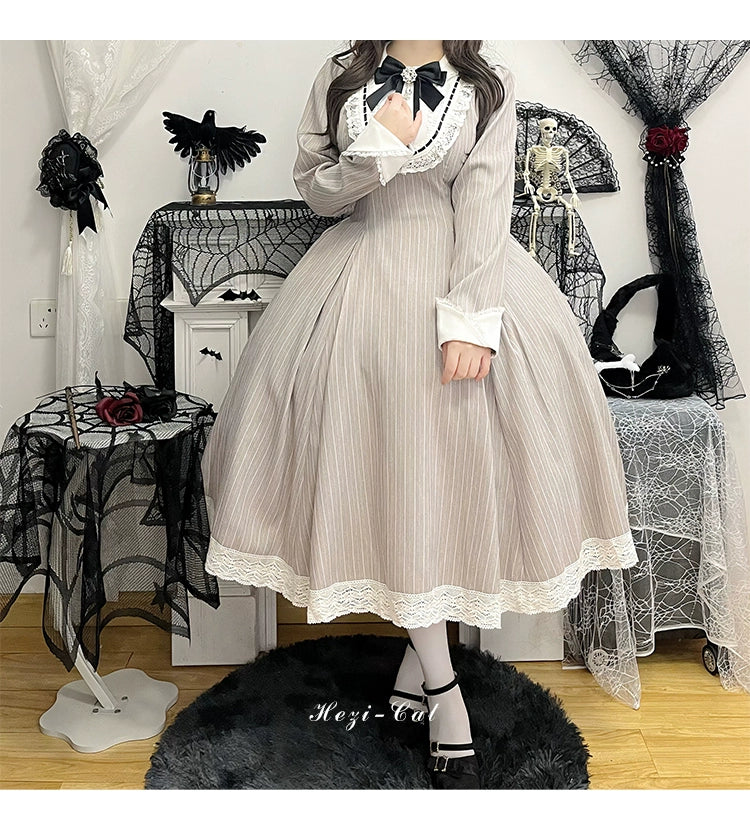 Hezi's Cat Haven~Black Cat Butler~Maid Lolita OP Dress Elegant Black and White Dress