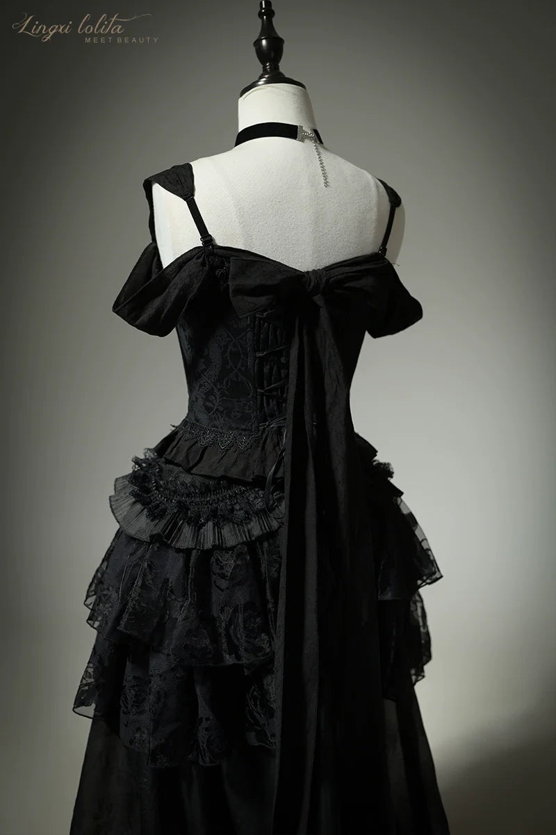 Lingxi Lolita~Lord of the Night~Gothic Lolita Skirt Suit Mermaid Skirt and Fishbone Bodice