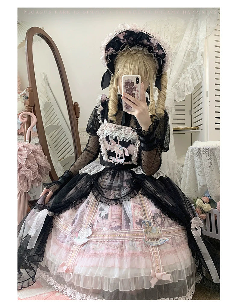 Urtto~Pegasus Park~Sweet Lolita JSK Dress Dual Color Princess Lolita Dress Set
