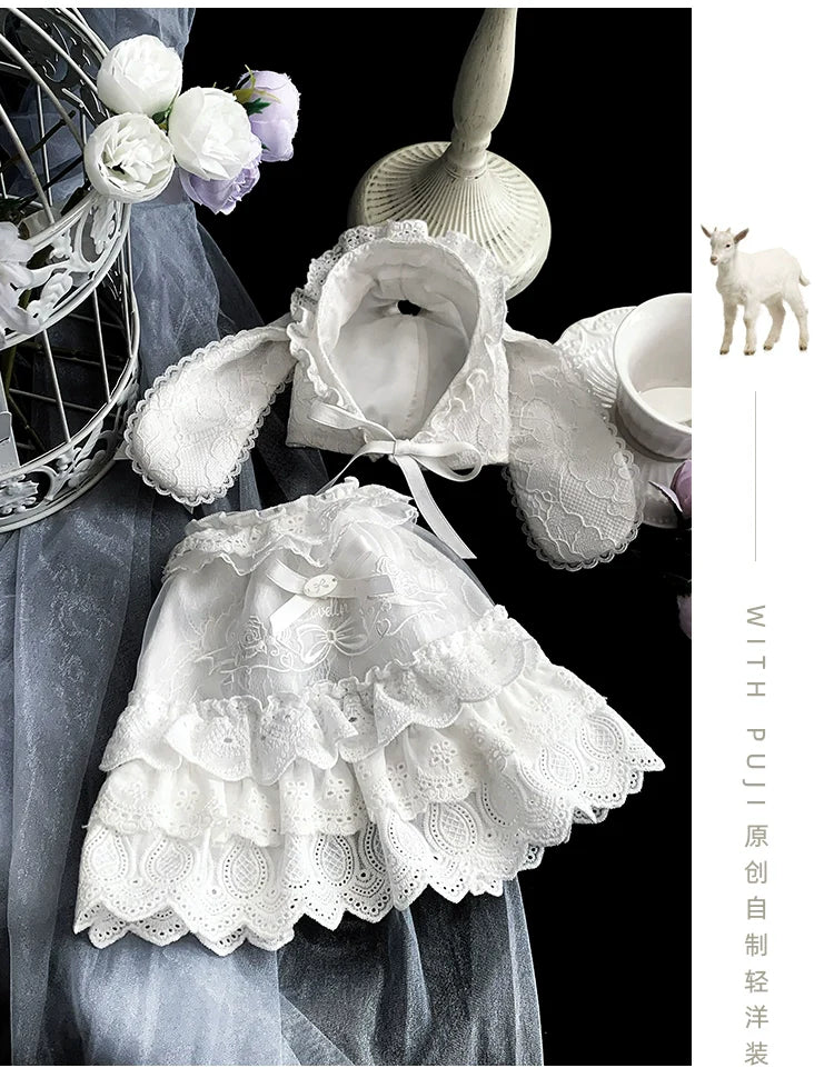 With PUJI~Puppet Box~Kawaii Lolita Bag Lamb Kitten Detachable Bag Dress Hat