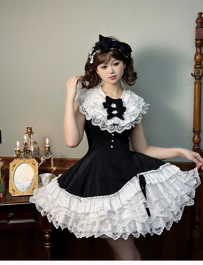 Alice Girl~Arrogant Miss~Sweet Lolita Jumper Dress with Tiered Lace Dress