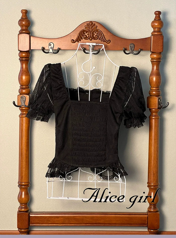 Alice girl~Yesterday Morning Mist~Classic Lolita Shirt Polka Dots Tulle Short Sleeve Blouse