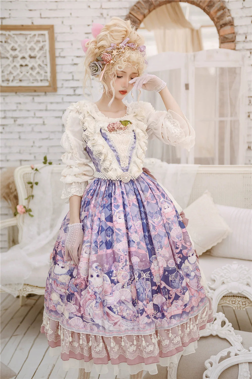Miss Point~Elizabeth Meow~Classic Lolita Blouse Lotus Root Sleeve Lolita Shirt