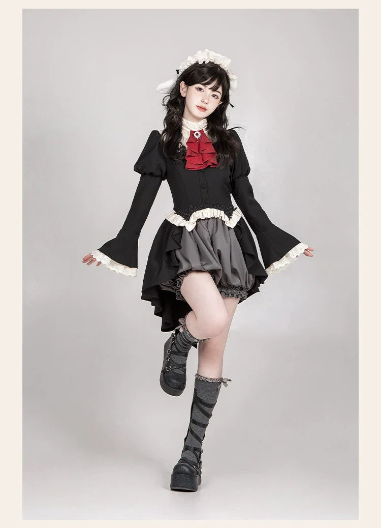 With PUJI~Night Feast~Gothic Lolita Suit Ouji Lolita Tailcoat Tiered Skirt Shorts
