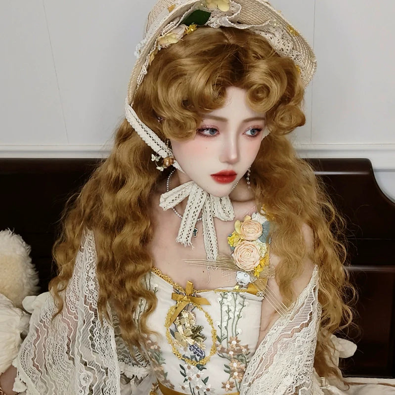 Mabuxi~Princess Diary~Golden Brown Lolita Wig Sheep Curls Long Romantic Wig