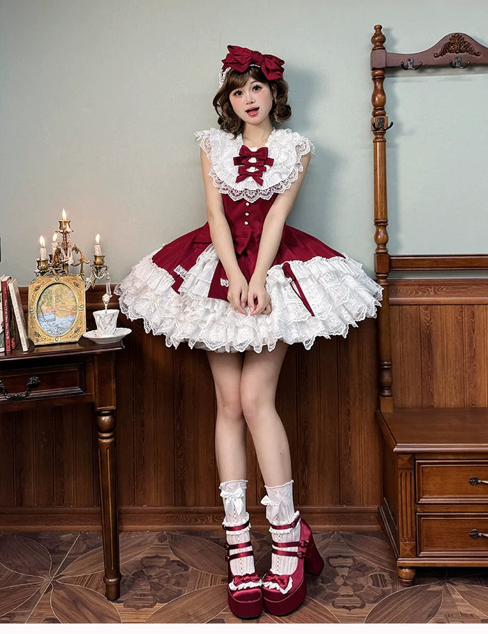 Alice Girl~Arrogant Miss~Sweet Lolita Jumper Dress with Tiered Lace Dress