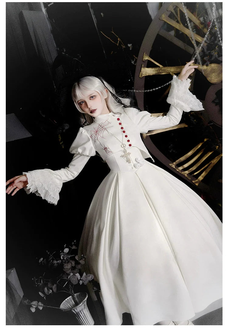 With PUJI~Enigmatic Night Poem~Halloween Gothic Lolita Fishbone Bustier Dress Embroidered Coat