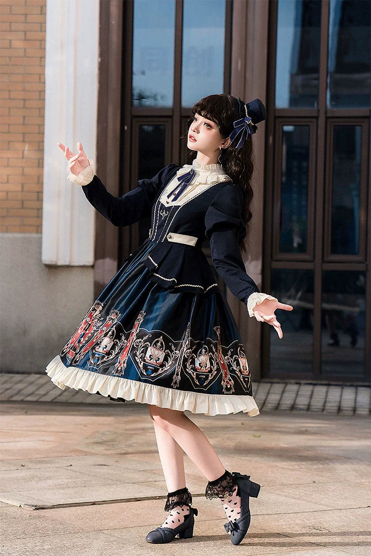 Jinmu~Chocolate Academy~Vintage Lolita OP Long Puff Sleeve Schoolgirl Lolita Dress