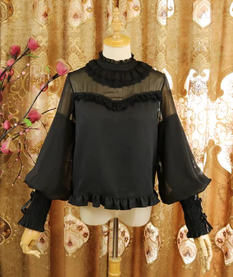 DMFS Lolita~Sweet Lolita Shirt Mutton Sleeves Chiffon Lolita Innerwear