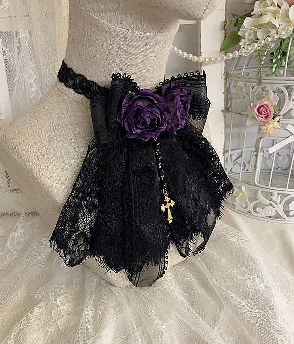 Sweet Jelly Lolita~Black Gothic Lolita Necklace Lace Lolita Brooch