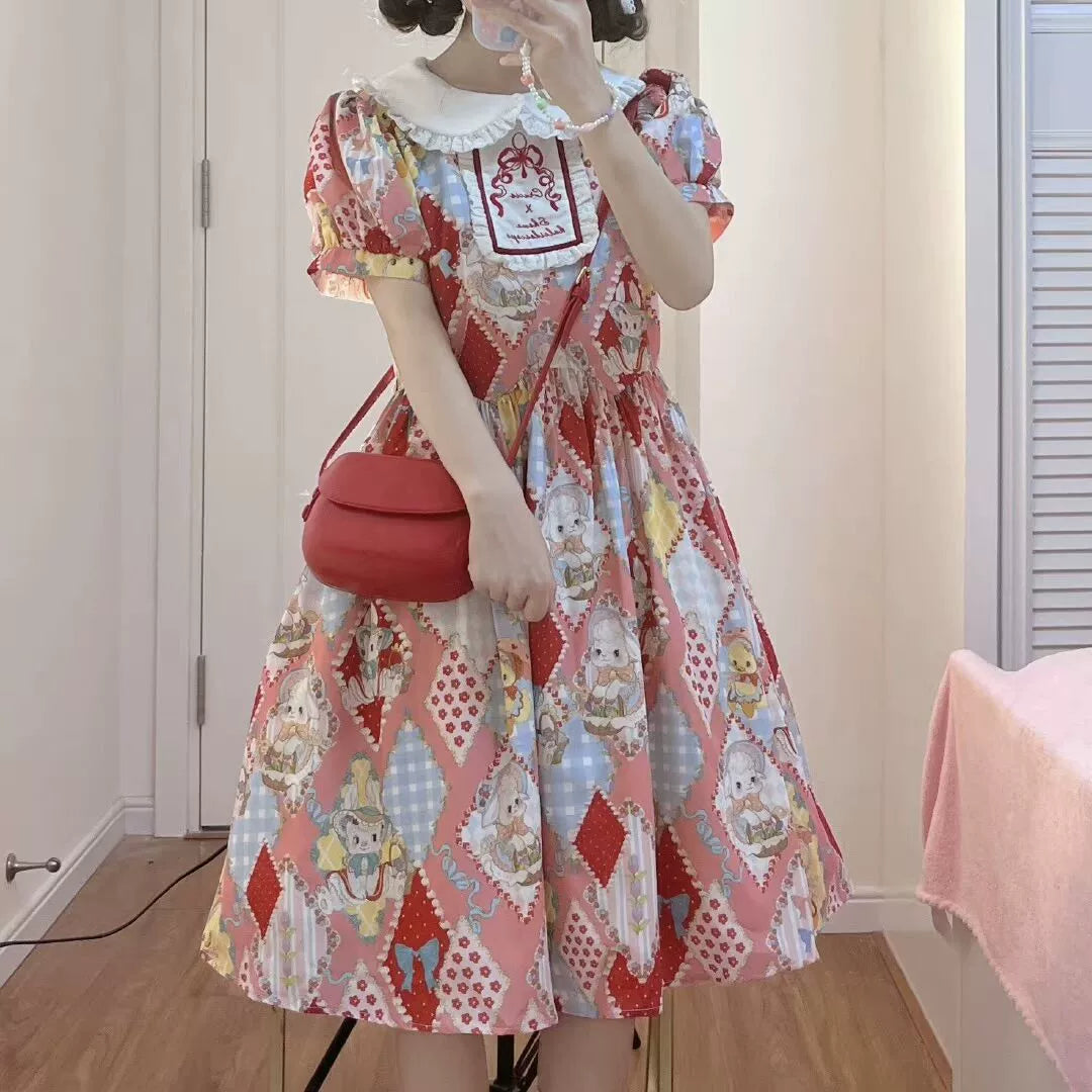 Southern Cross~Showa Kaleidoscope~Sweet Lolita OP SK and JSK with Rabbit Print