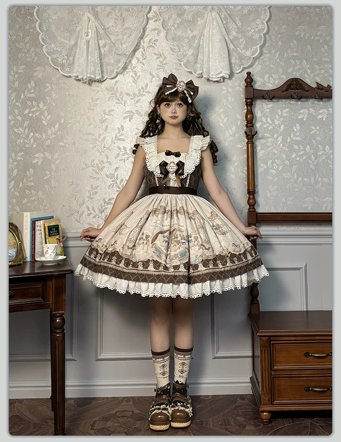 Alice Girl~Sea Salt Fairytale~Sweet Lolita JSK Doll-like Lolita Printed Dress