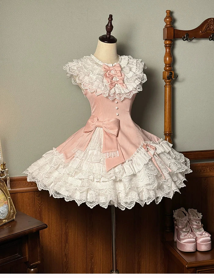 Alice Girl~Arrogant Miss~Sweet Lolita Jumper Dress with Tiered Lace Dress
