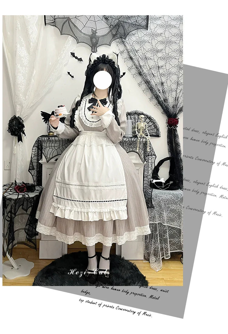 Hezi's Cat Haven~Black Cat Butler~Maid Lolita OP Dress Elegant Black and White Dress